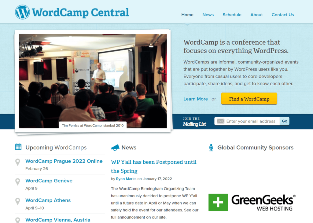 WordCamp homepage: WordCamp is a conference that focuses on everything WordPress