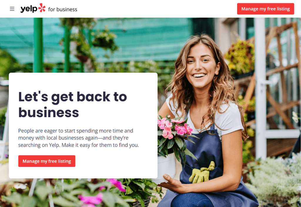 Yelp for business homepage: Let's get back to business