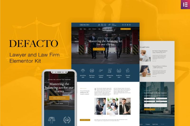 Defacto - Lawyer Law Firm Elementor Template Kit