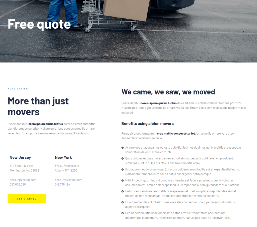 Free quote page of Albion Elementor template kit