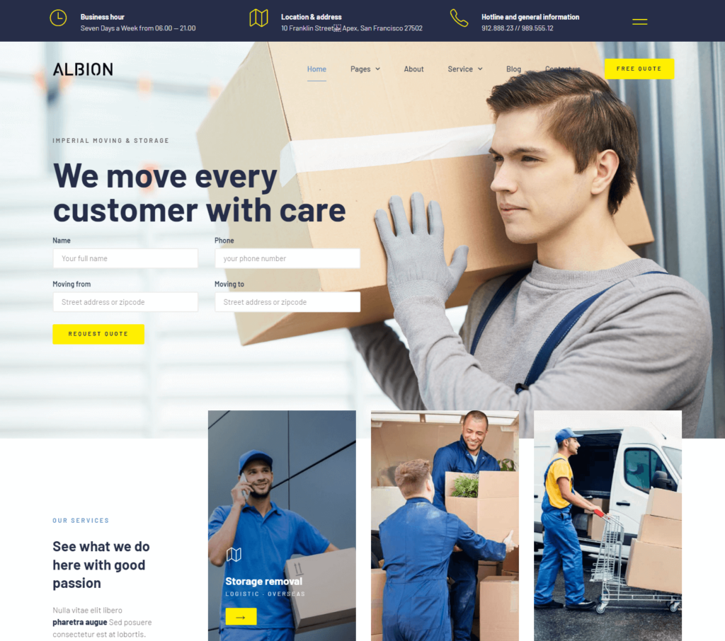 Homepage of Albion Elementor template kit