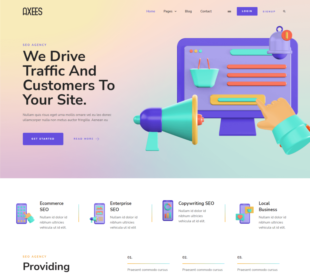 Homepage of Axees Elementor template kit