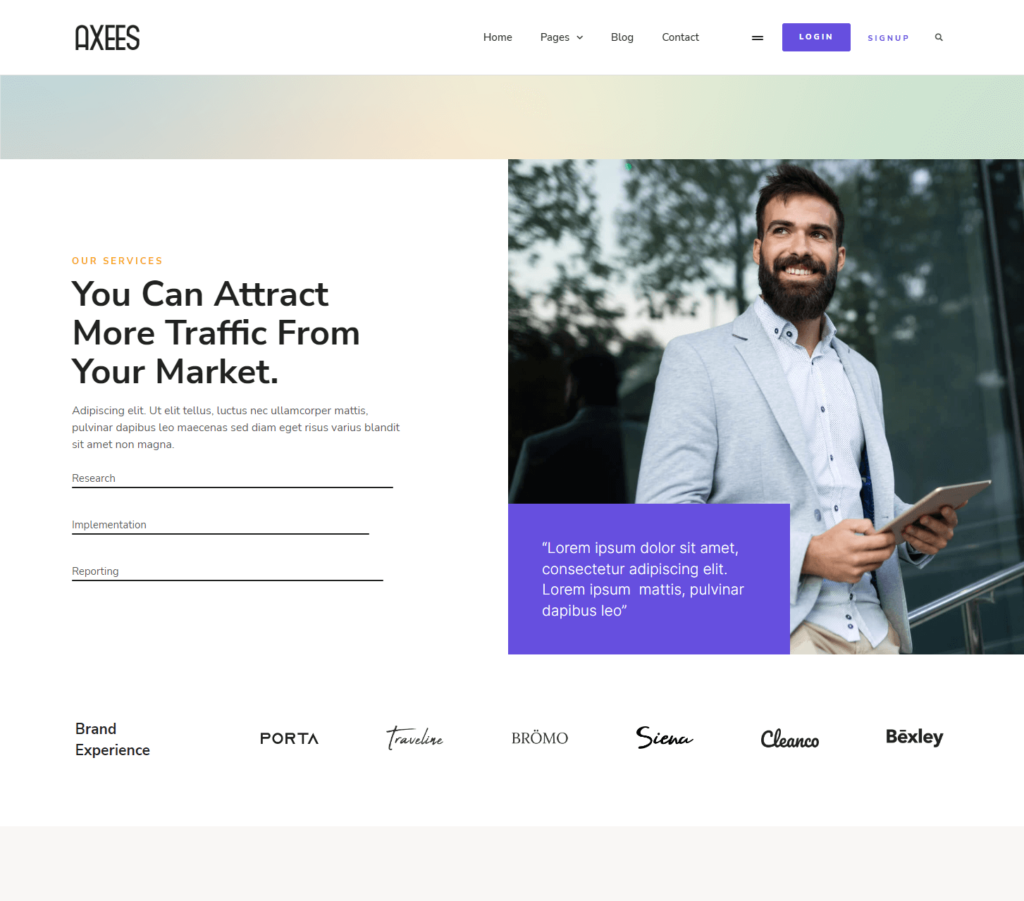 Services page of Axees Elementor template kit