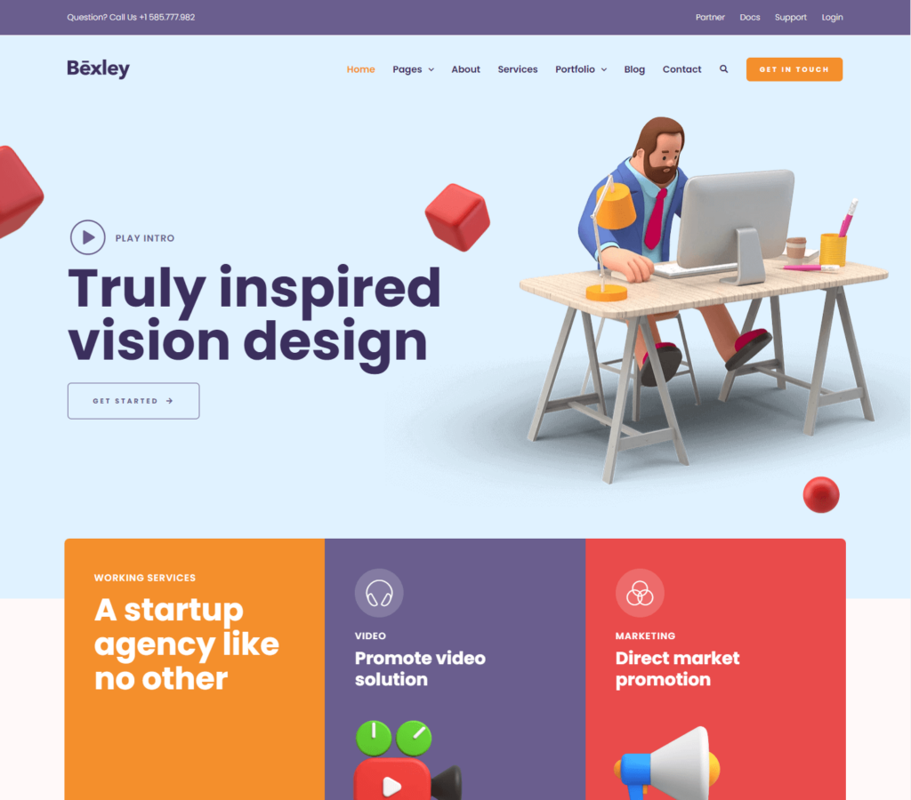 Homepage of Bexley Elementor template kit