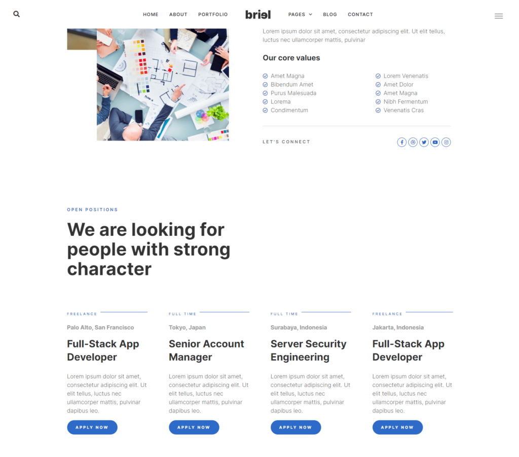 Career page of Briel Elementor template kit