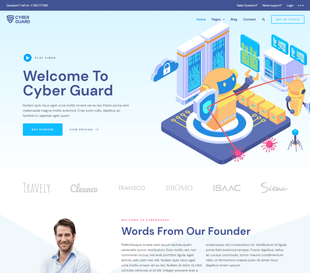 Homepage of Cyberguard Elementor template kit