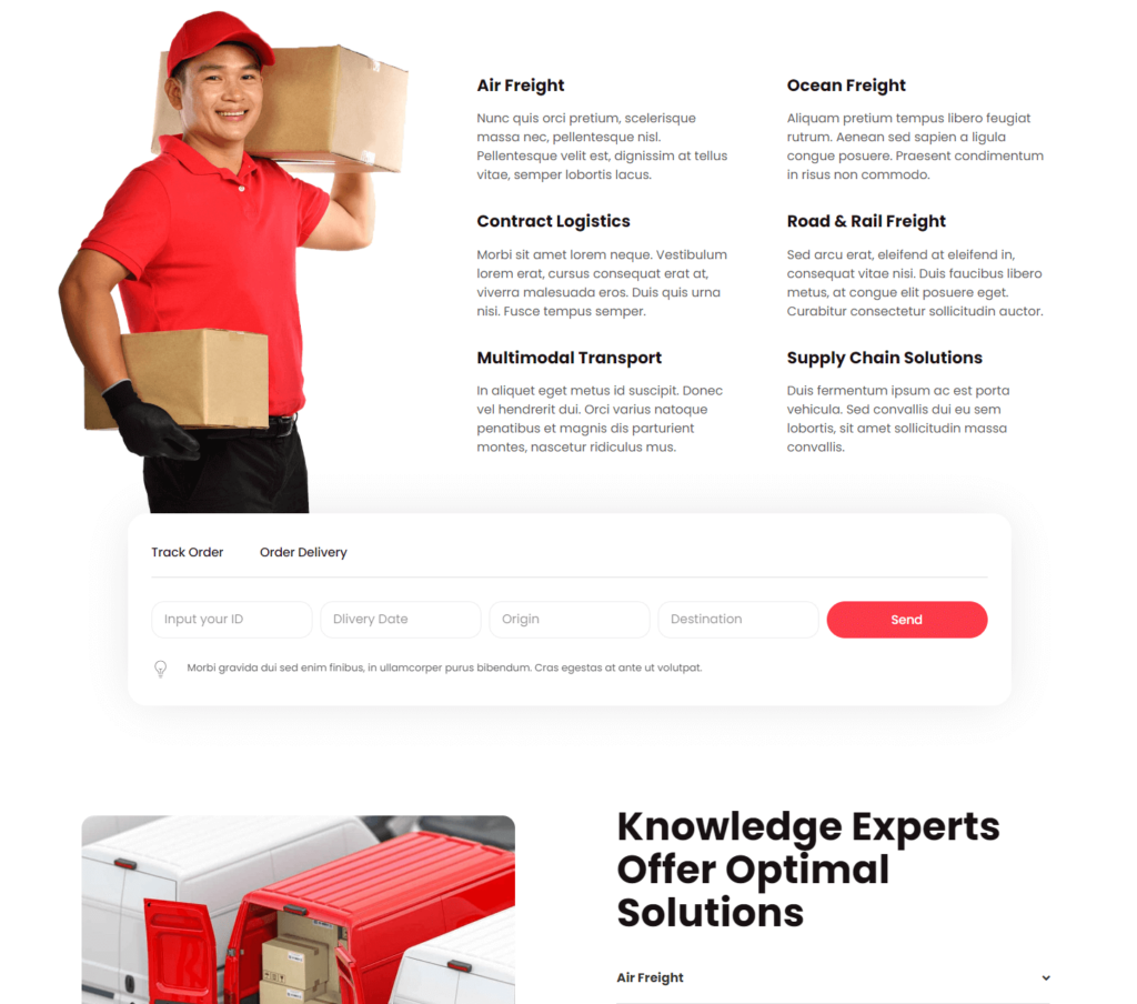 Tracking page of Deliventure Elementor template kit