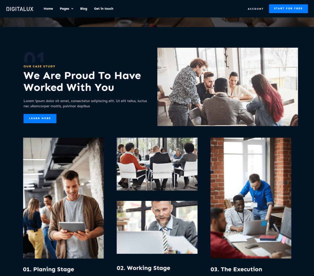 Case study page of Digitalux Elementor template kit