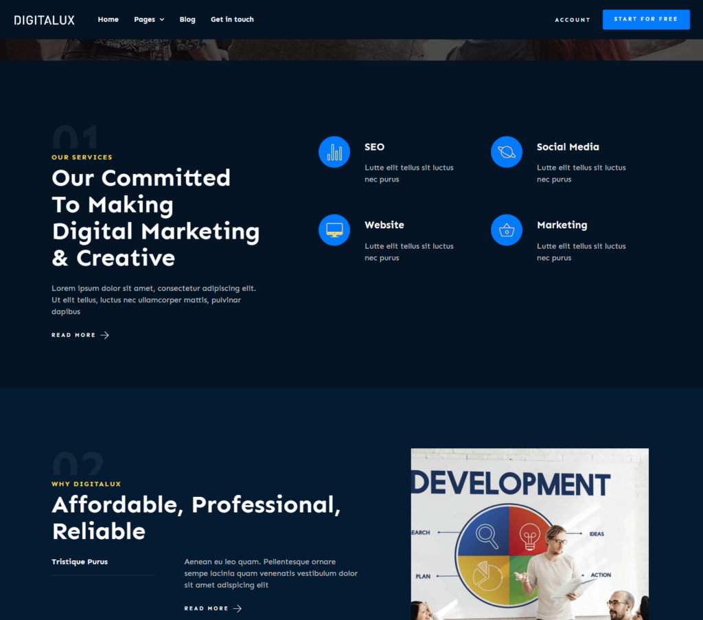 Services page of Digitalux Elementor template kit