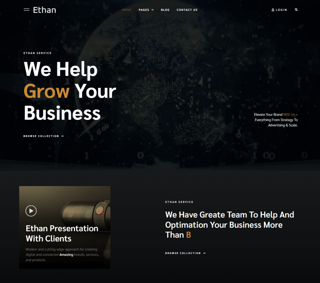 Homepage of Ethan Elementor template kit