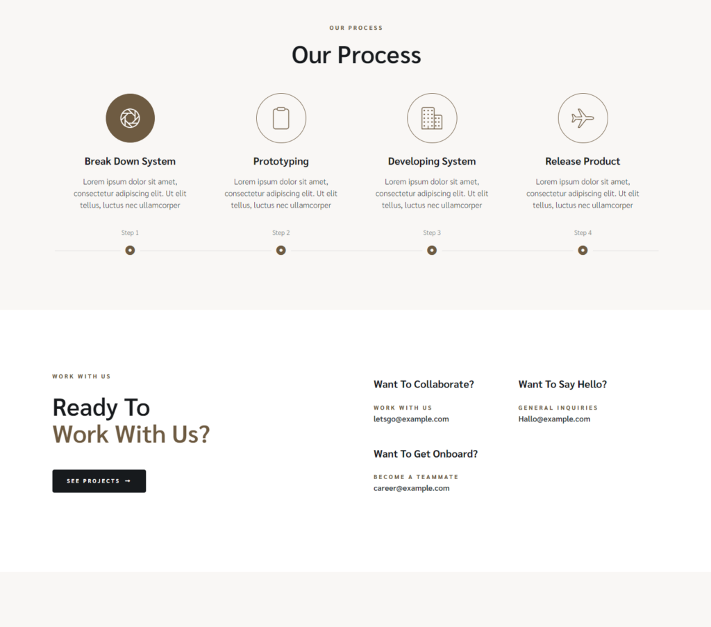 Process page of Ethan Elementor template kit