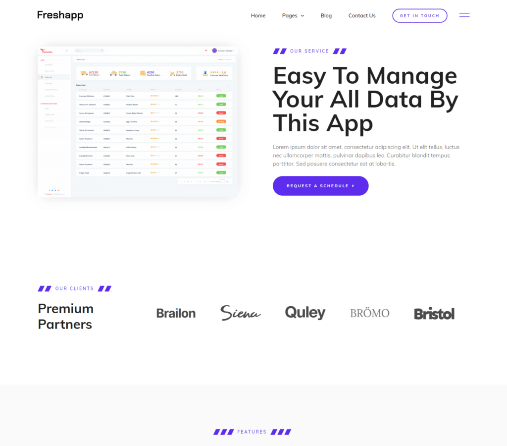 Service page of FreshApp Elementor template kit