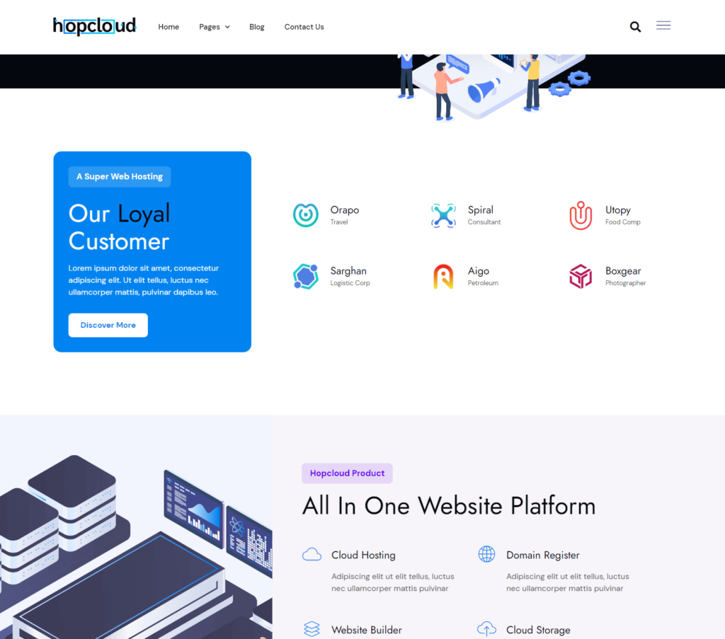 Product page of Hopcloud Elementor template kit