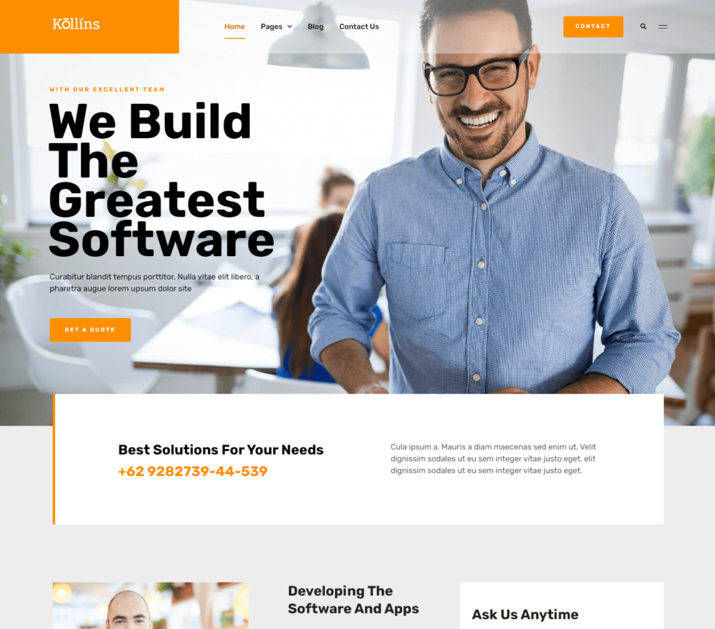 Homepage of Kollins Elementor template kit