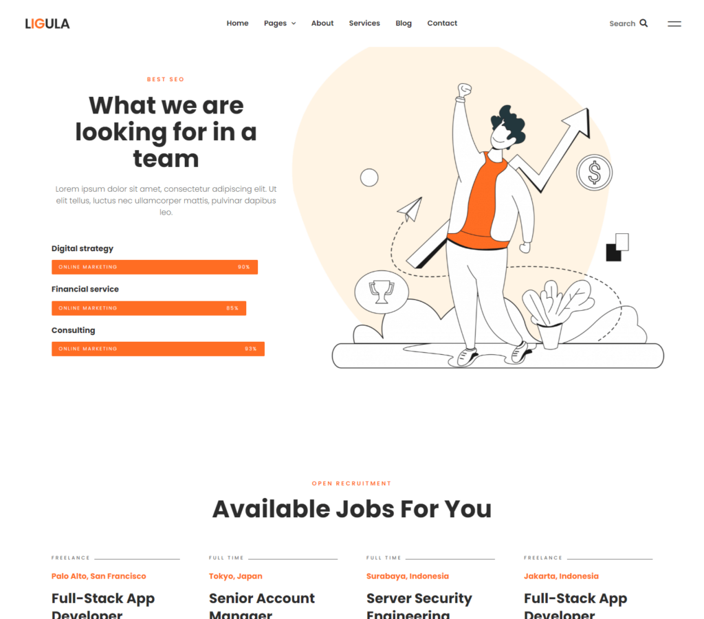 Career page of Ligula Elementor template kit