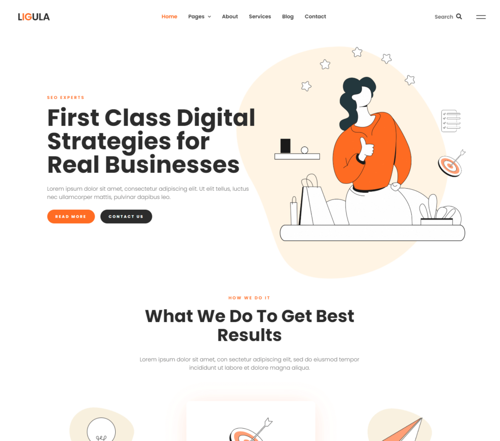 Homepage of Ligula Elementor template kit