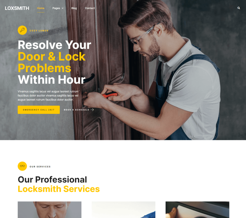 Homepage of Loxsmith Elementor template kit