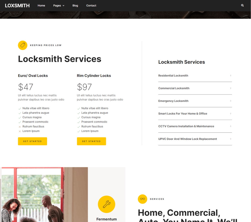 Pricing page of Loxsmith Elementor template kit