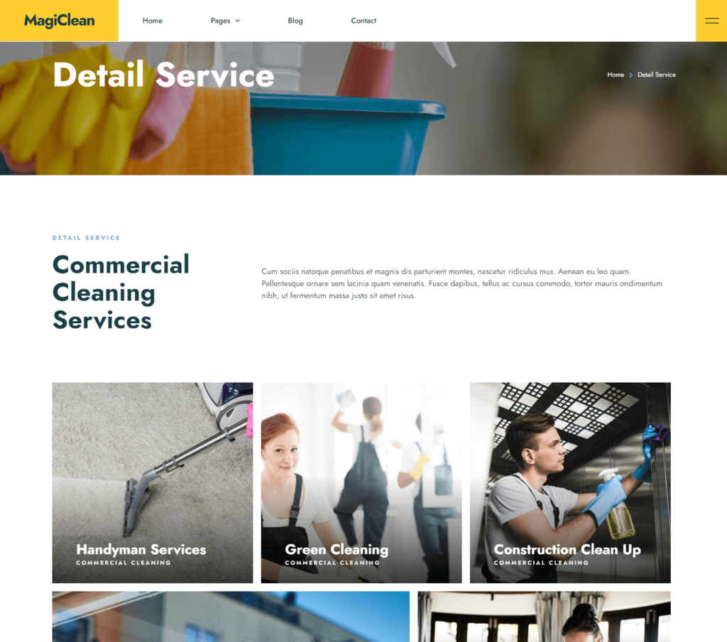 Detail services page of Magiclean Elementor template kit
