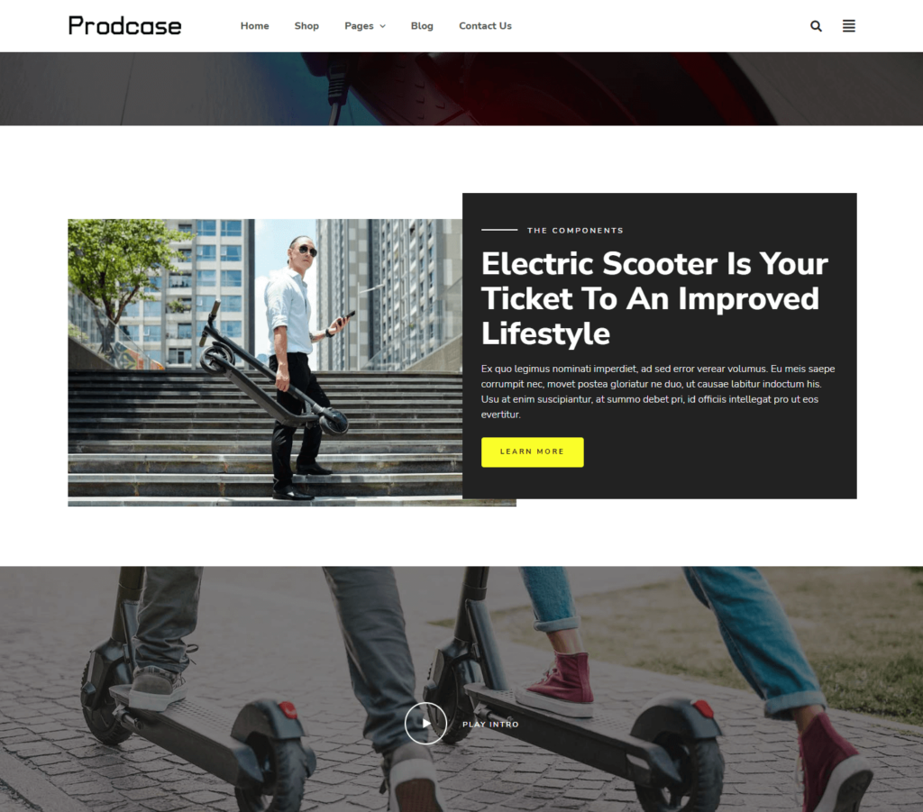 Design process page of Prodcase Elementor template kit
