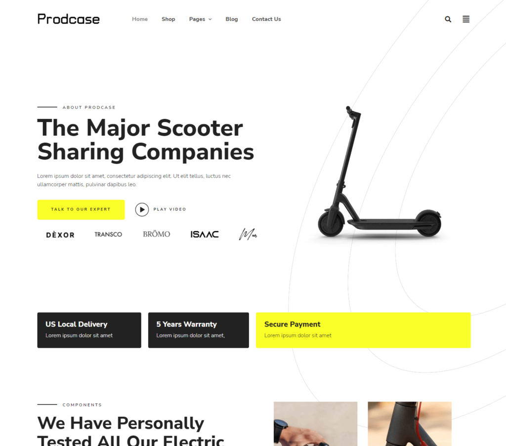 Homepage of Prodcase Elementor template kit