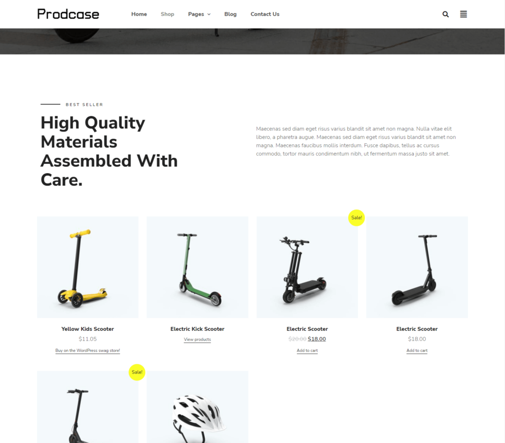 Shop page of Prodcase Elementor template kit