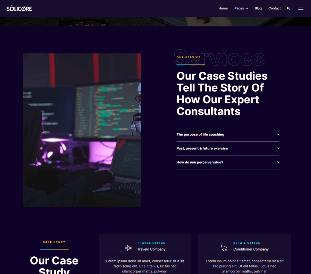 Case study page of Solicore Elementor template kit