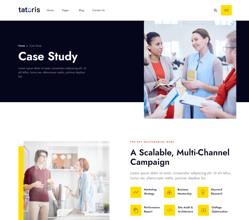 Case study page of Tatoris Elementor template kit