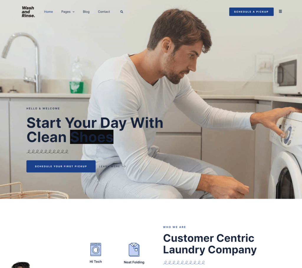 Homepage of Wash and Rinse Elementor template kit