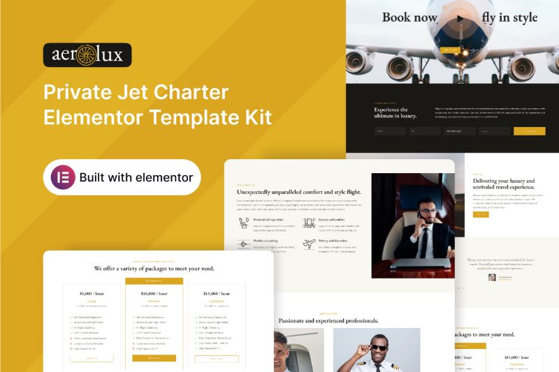 Aerolux - Private Jet Charter Elementor Template Kit