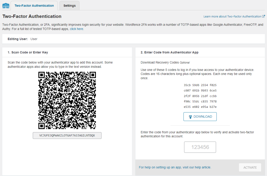 Enabling two-factor authentication