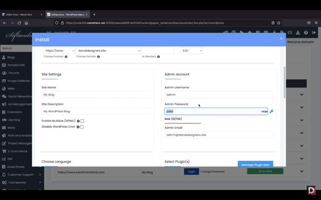 Setting Up Admin Details For WordPress