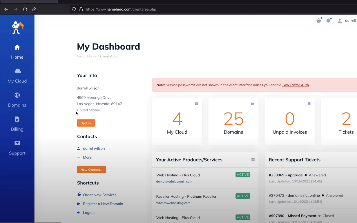 NameHero Dashboard NameHero Dashboard