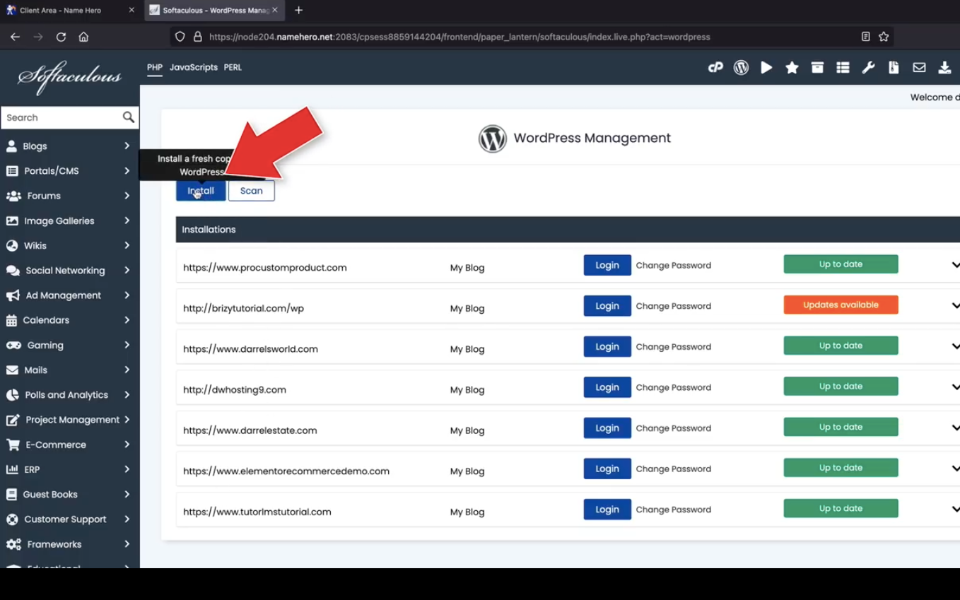 WordPress Installation Through NameHero