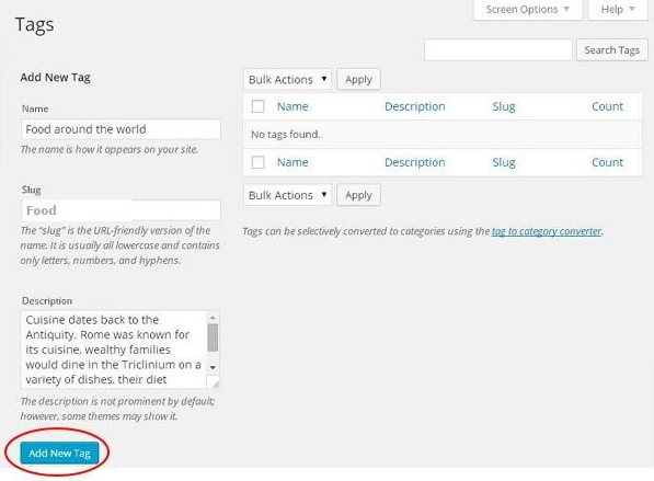Adding Tags in WordPress
