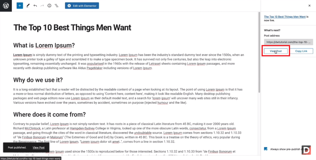 Publishing Article in WordPress