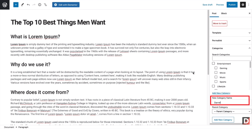 Adding Categories In WordPress