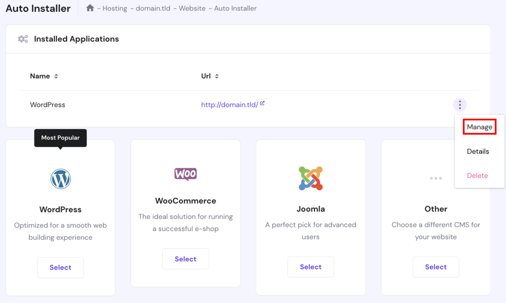 WordPress Installation Interface