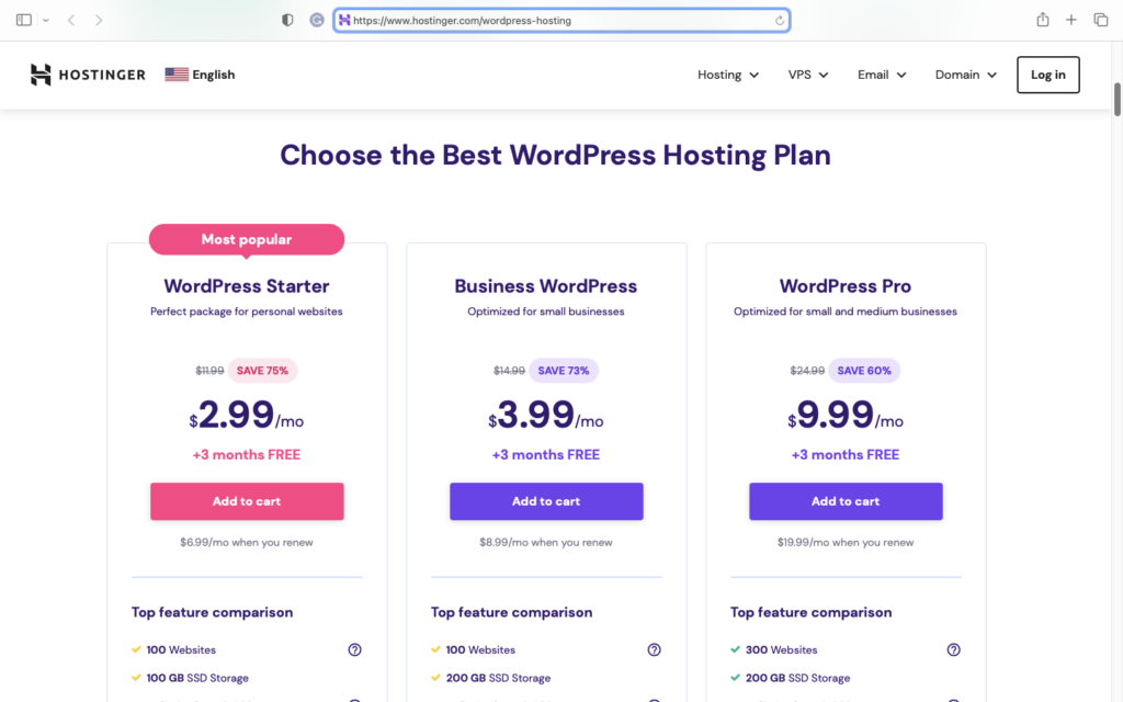 WordPress Hosting Plans On Hostinger