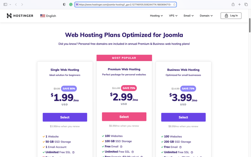 Joomla Hosting Plans On Hostinger