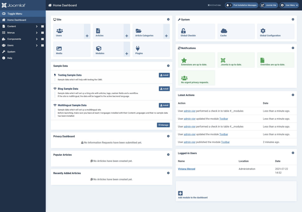 Joomla Dashboard Joomla Dashboard