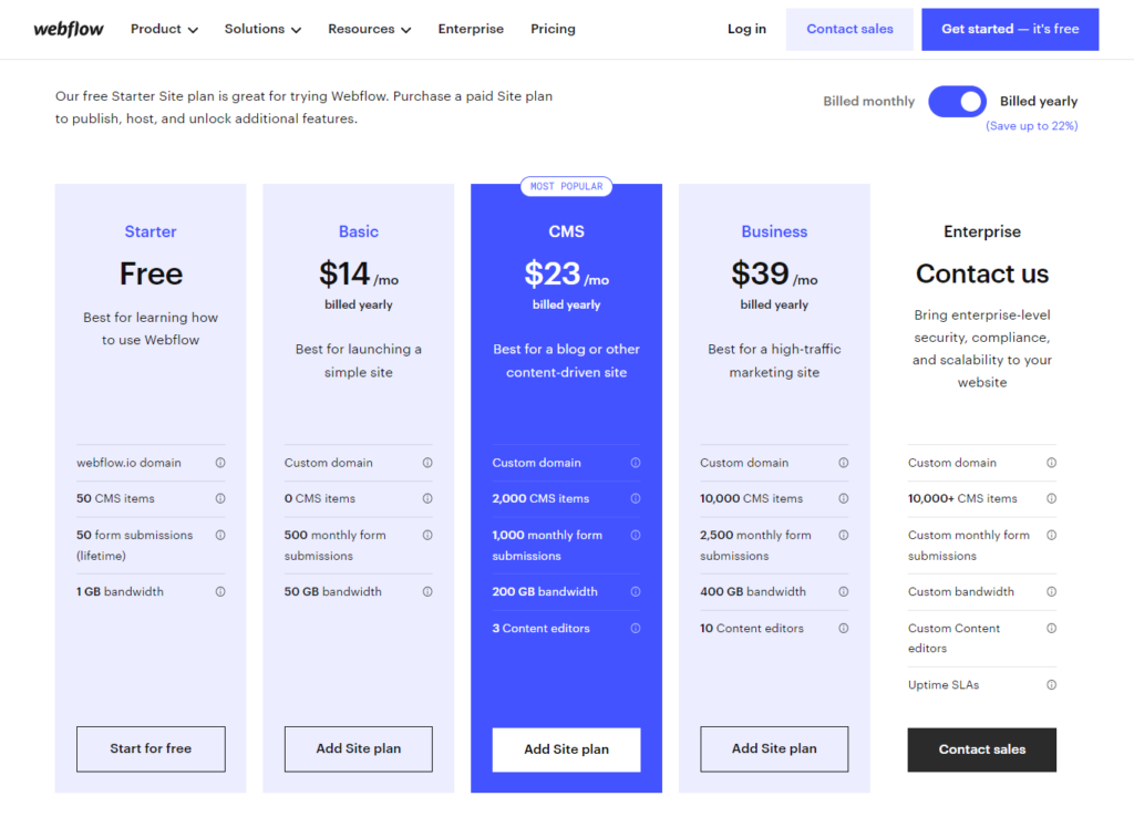 Webflow Pricing Webflow Pricing
