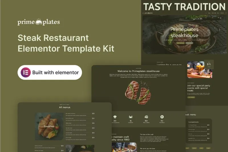 PrimePlates - Steak Restaurant Elementor Template Kit
