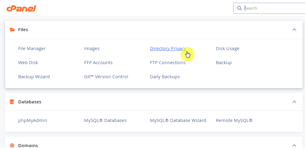 finding the directory privacy folder in the cpanel