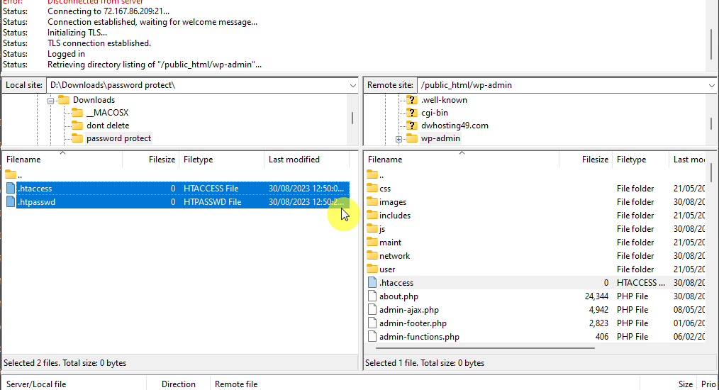 drag both files to the wp-admin folder