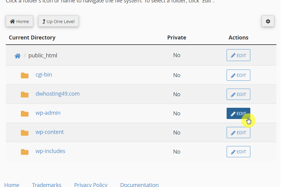 edit the wp-admin directory privacy