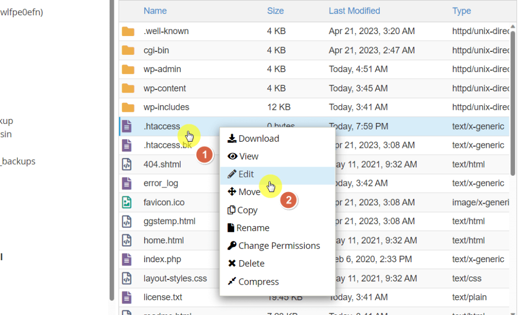 how to edit the htaccess file using the file manager