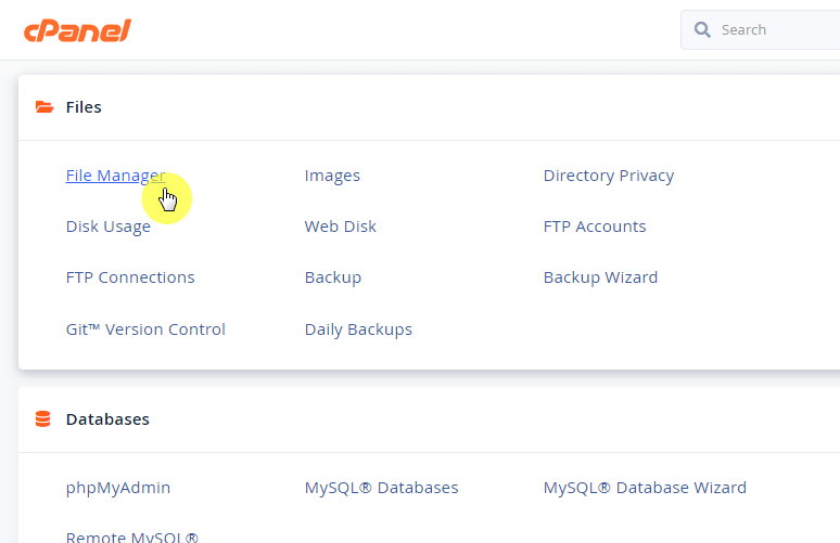 use the file manager app to explore your site files