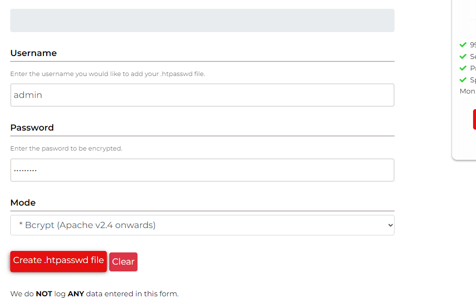 create your own htpasswd file using a generator