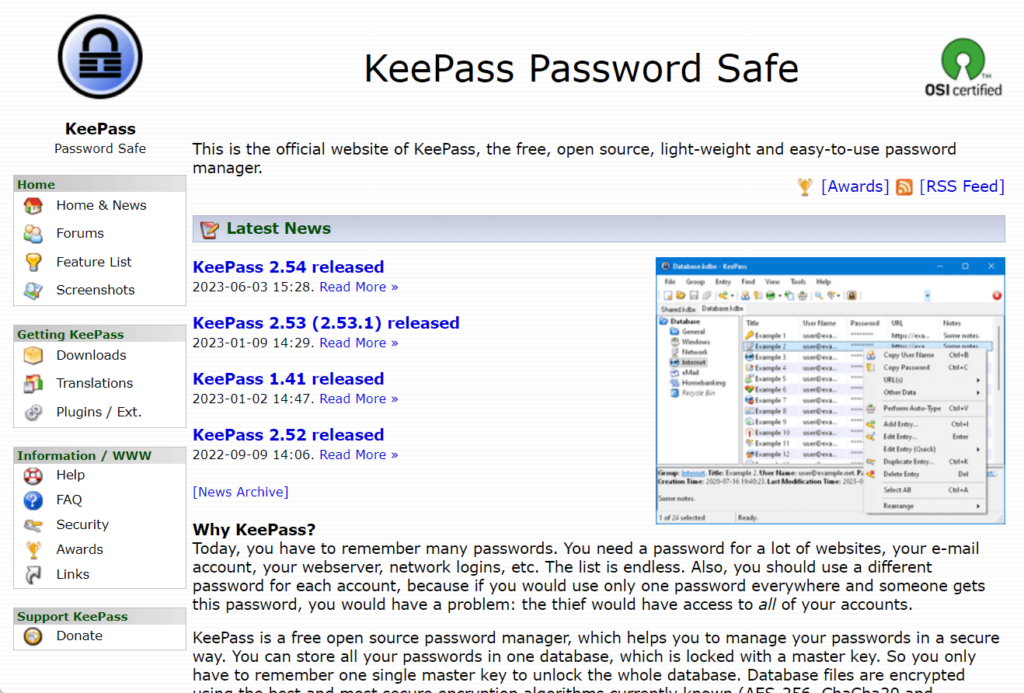official website of keepass